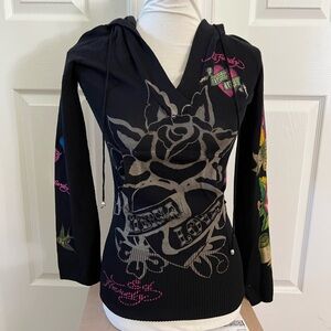 Ed Hardy Black Hoodie with Colorful Graphics